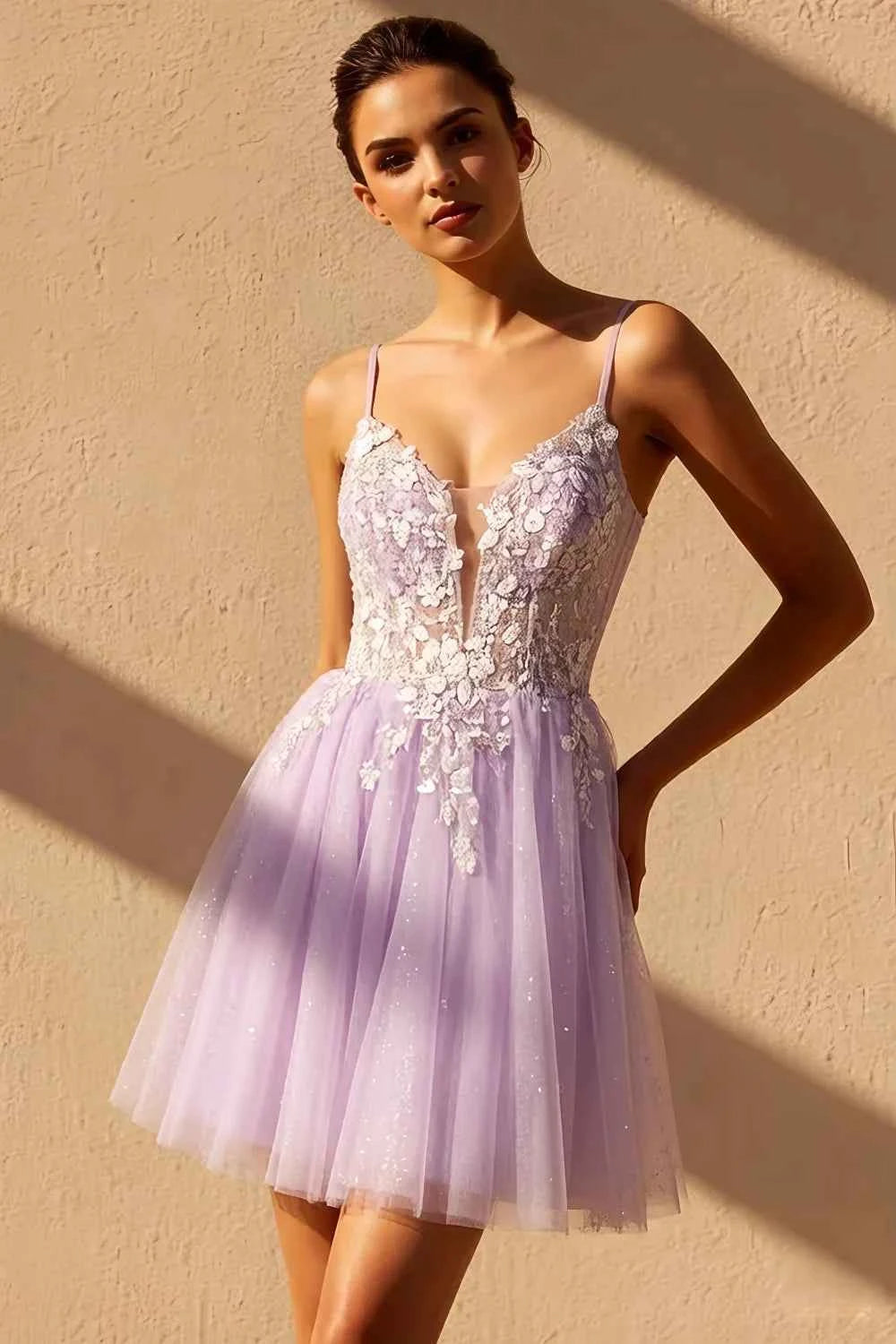 Gabriela Purple Tulle Mini Dress | Sparkly Lilac Hoco Dress