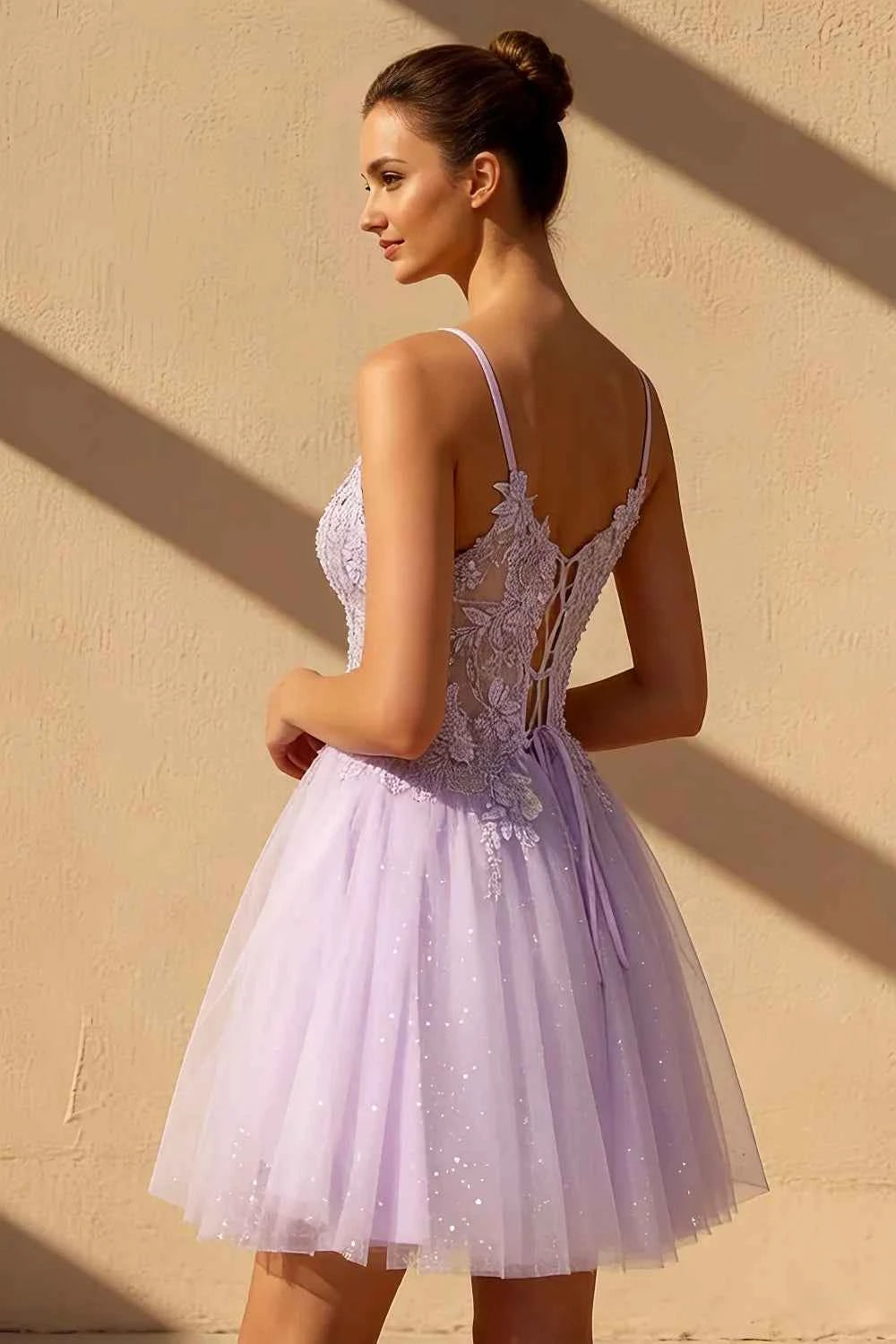 Gabriela Purple Tulle Mini Dress | Sparkly Lilac Hoco Dress