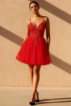 Gabriela Red Tulle Mini Dress | Sequin Homecoming & Party Dress