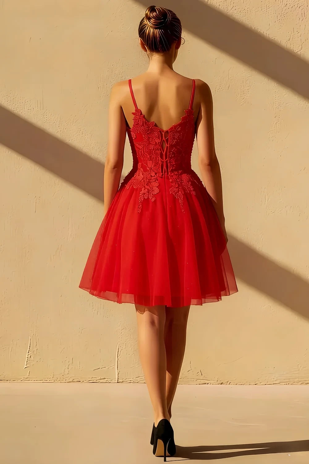 Gabriela Red Tulle Mini Dress | Sequin Homecoming & Party Dress Secondary image
