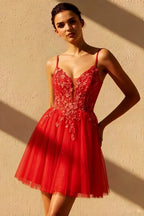 Gabriela Red Tulle Mini Dress | Sequin Homecoming & Party Dress