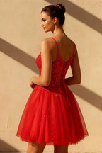 Gabriela Red Tulle Mini Dress | Sequin Homecoming & Party Dress