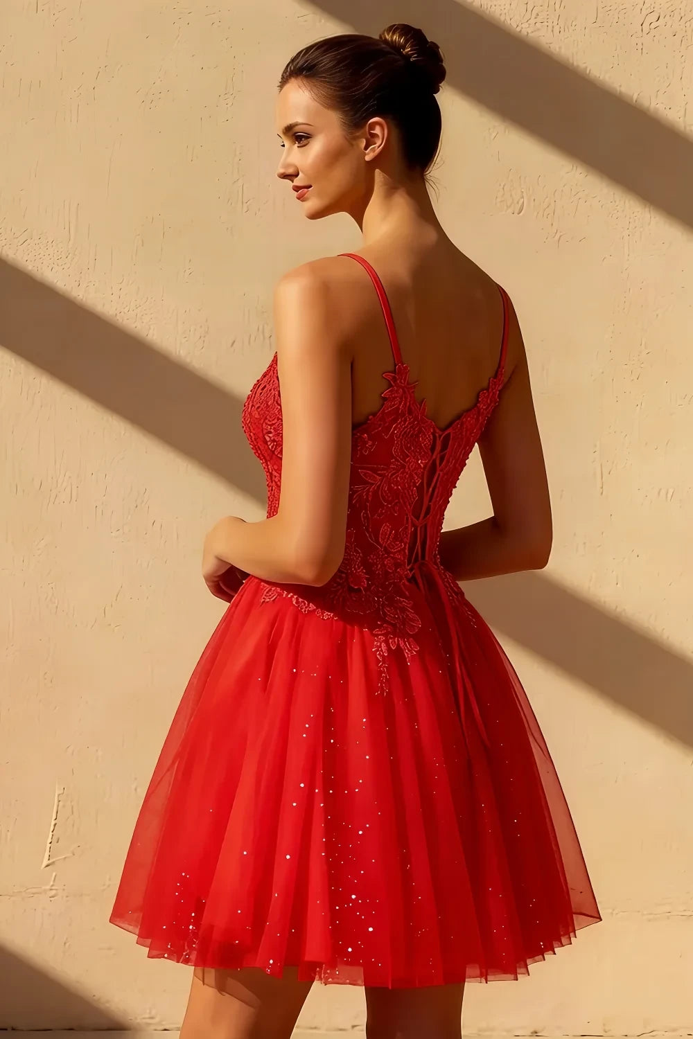 Gabriela Red Tulle Mini Dress | Sequin Homecoming & Party Dress