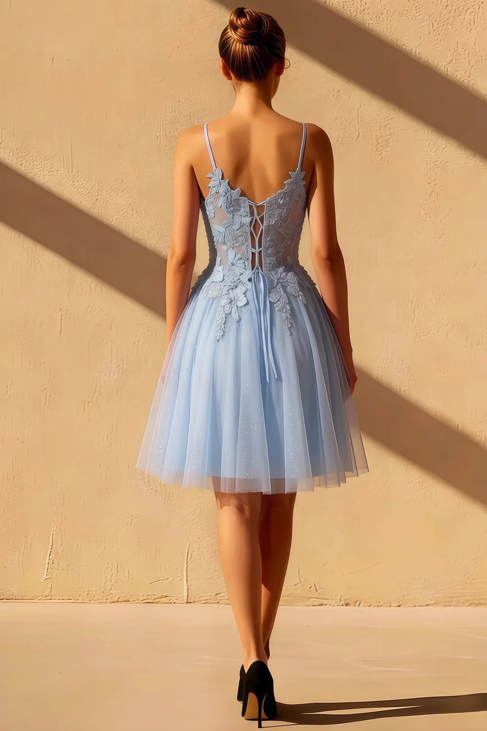 Gabriela Sky Blue Tulle Mini Dress | A-Line Hoco Dress