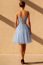 Gabriela Sky Blue Tulle Mini Dress | A-Line Hoco Dress