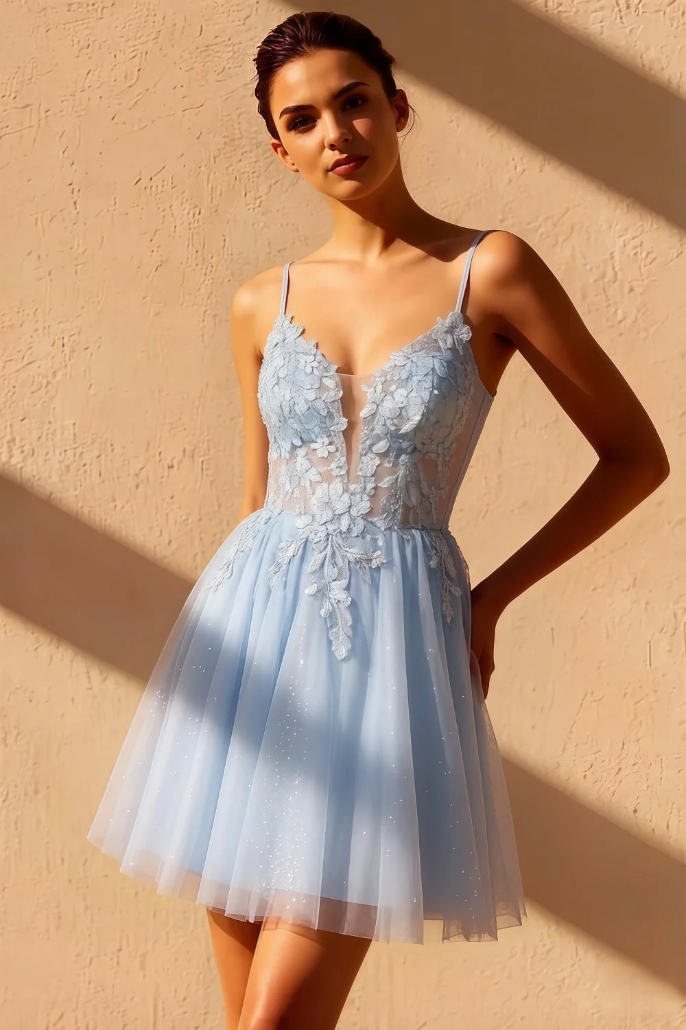 Gabriela Sky Blue Tulle Mini Dress | A-Line Hoco Dress