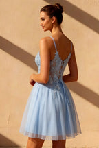 Gabriela Sky Blue Tulle Mini Dress | A-Line Hoco Dress