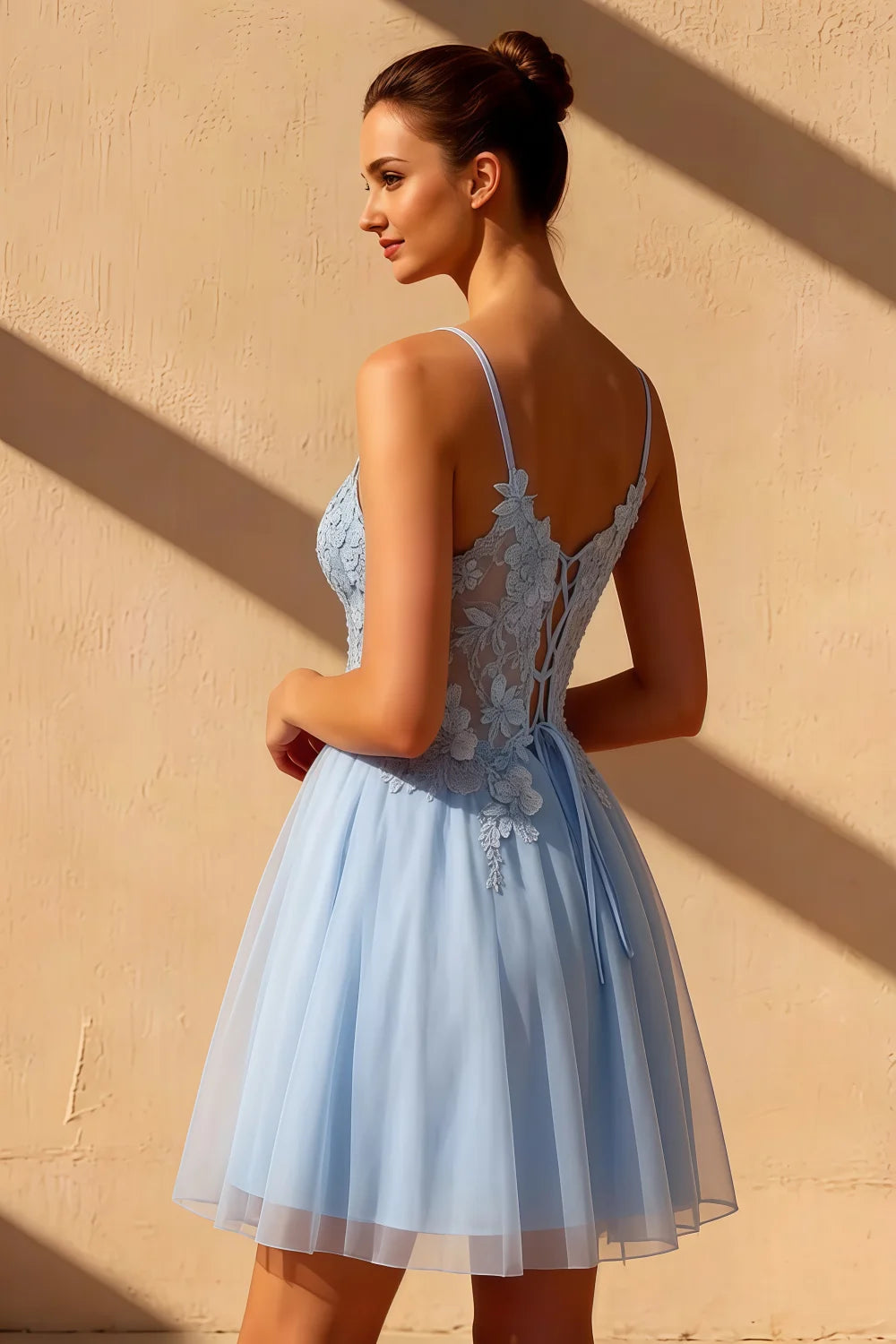 Gabriela Sky Blue Tulle Mini Dress | A-Line Hoco Dress