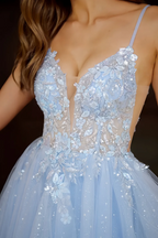 Gabriela Sky Blue Tulle Mini Dress | A-Line Hoco Dress