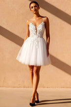 Gabriela White Tulle Mini Dress | Floral Lace Party Gown