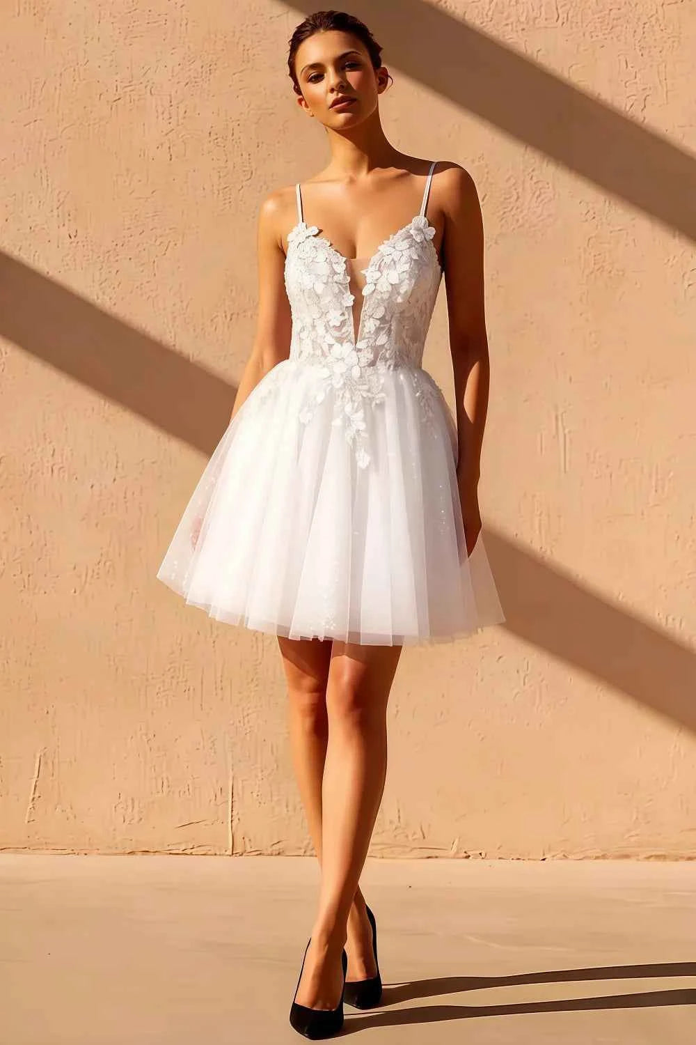 Gabriela White Tulle Mini Dress | Floral Lace Party Gown
