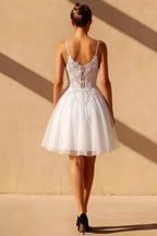 Gabriela White Tulle Mini Dress | Floral Lace Party Gown