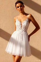 Gabriela White Tulle Mini Dress | Floral Lace Party Gown