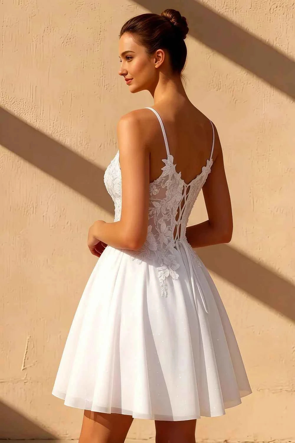 Gabriela White Tulle Mini Dress | Floral Lace Party Gown