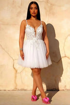 Gabriela White Tulle Mini Dress | Floral Lace Party Gown