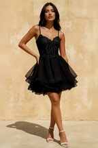 Gail Black Rhinestone Mini Dress | Chic Evening Wear