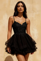 Gail Black Rhinestone Mini Dress | Chic Evening Wear