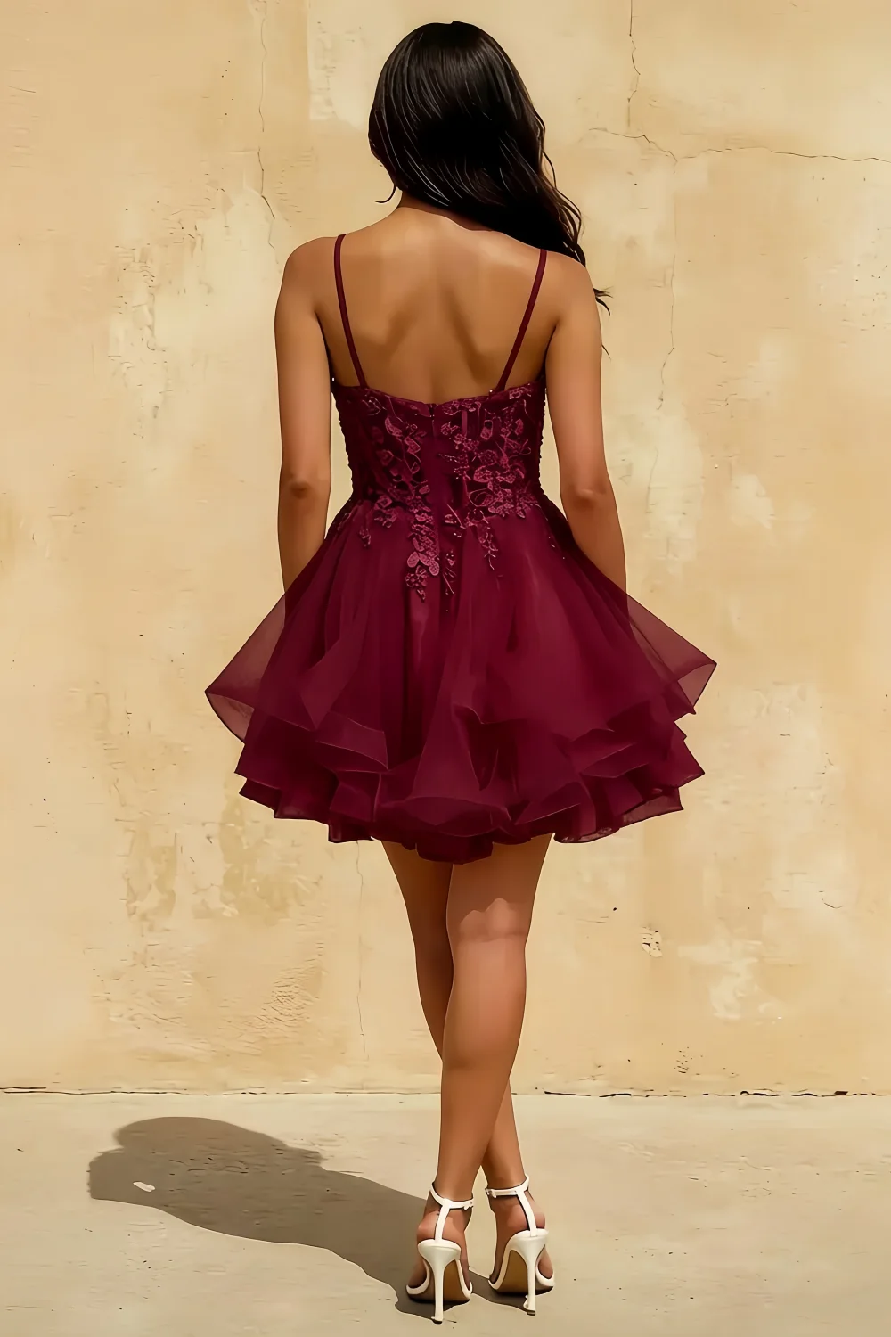 Gail Burgundy Mini Rhinestone Dress | Elegant Lace Party Gown