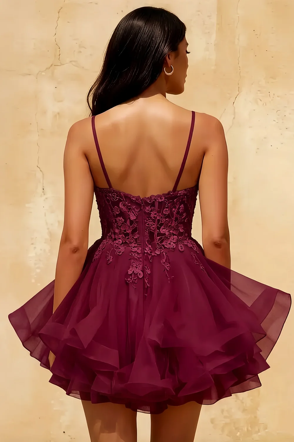 Gail Burgundy Mini Rhinestone Dress | Elegant Lace Party Gown