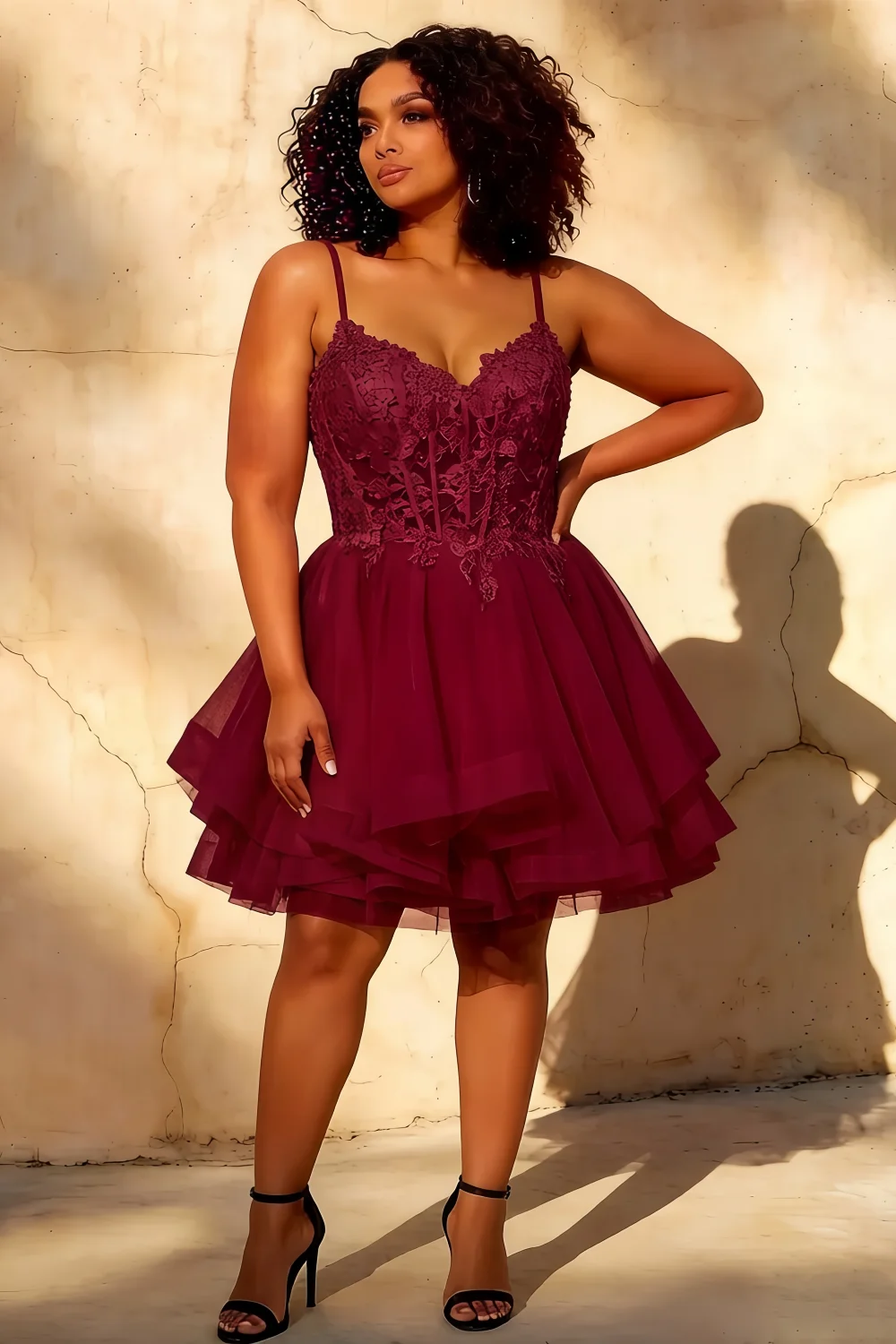 Gail Burgundy Mini Rhinestone Dress | Elegant Lace Party Gown
