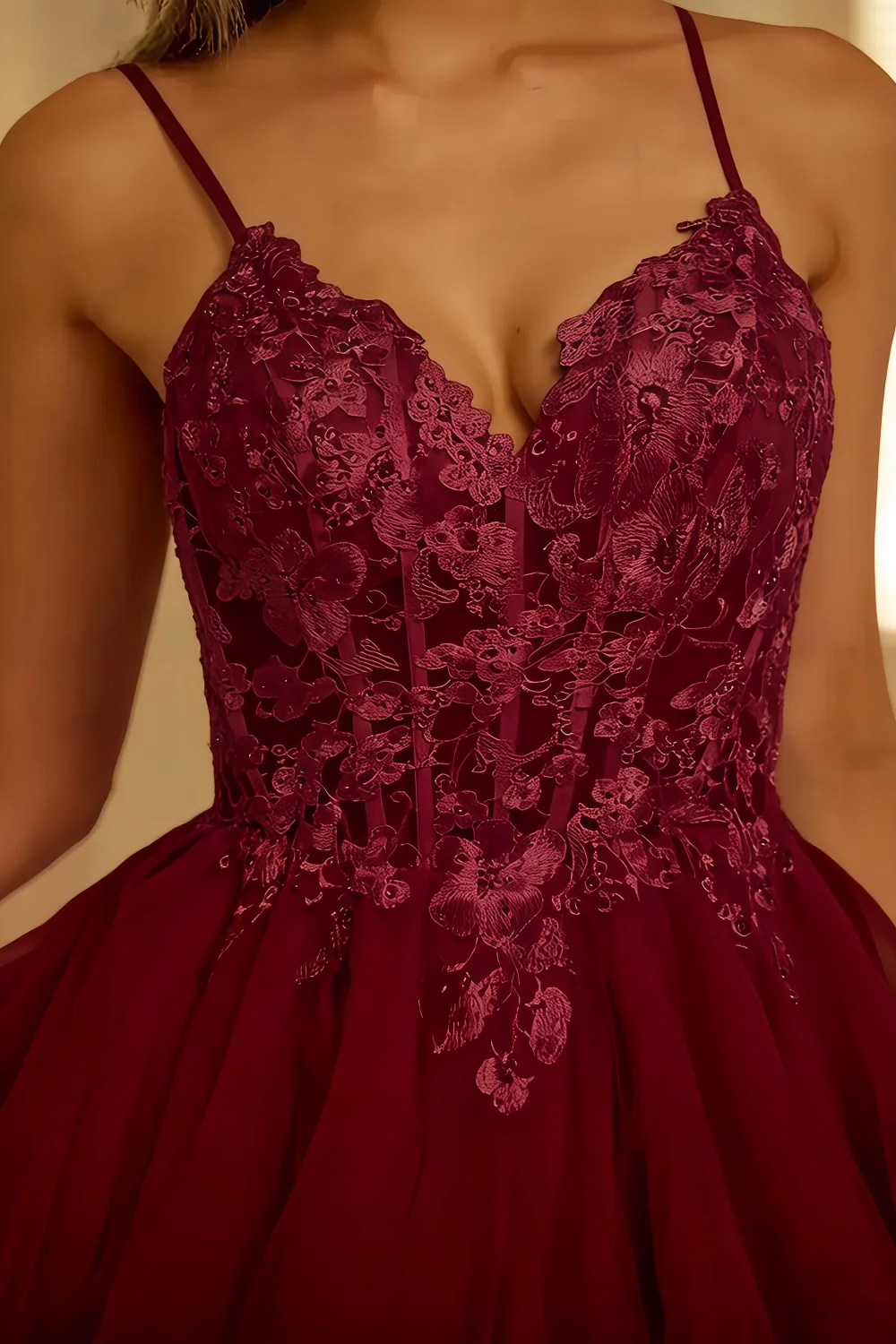 Gail Burgundy Mini Rhinestone Dress | Elegant Lace Party Gown