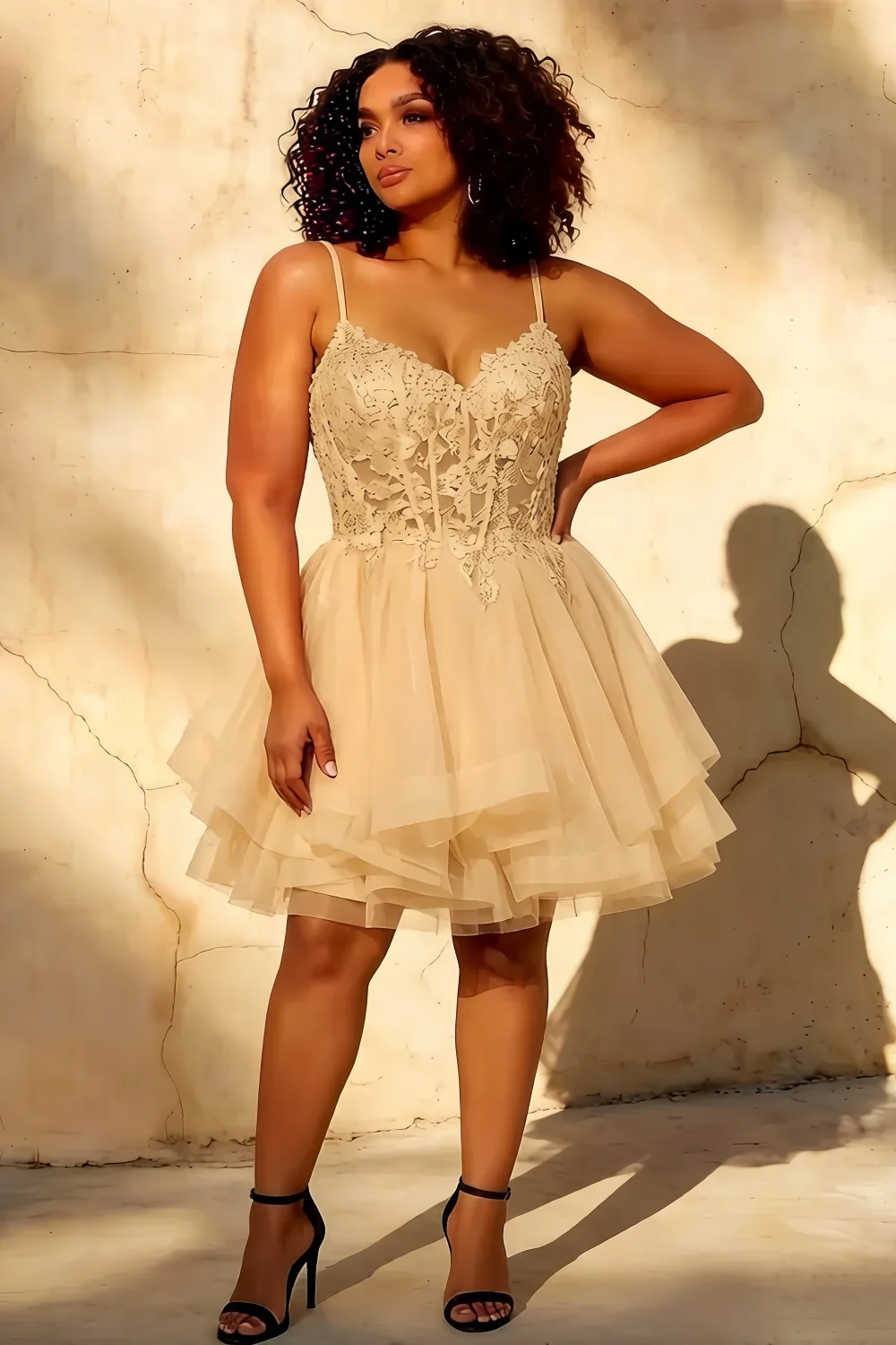 Gail Champagne Rhinestone Mesh Mini Dress for Prom & Party
