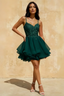 Gail Emerald Green Rhinestone Mini Dress | Lace & Tulle Party Gown