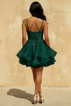 Gail Emerald Green Rhinestone Mini Dress | Lace & Tulle Party Gown