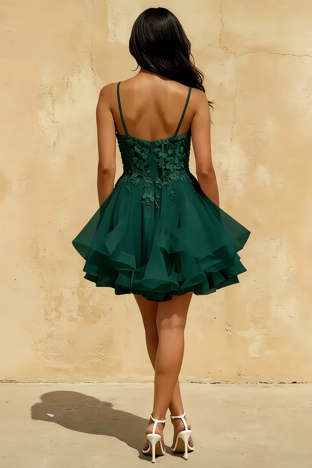 Gail Emerald Green Rhinestone Mini Dress | Lace & Tulle Party Gown