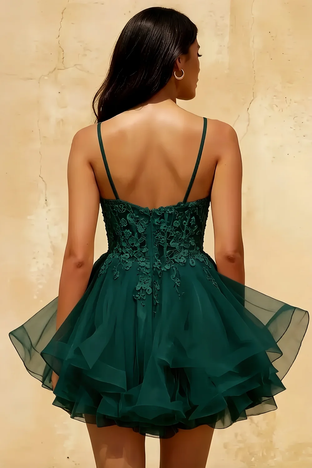 Gail Emerald Green Rhinestone Mini Dress | Lace & Tulle Party Gown