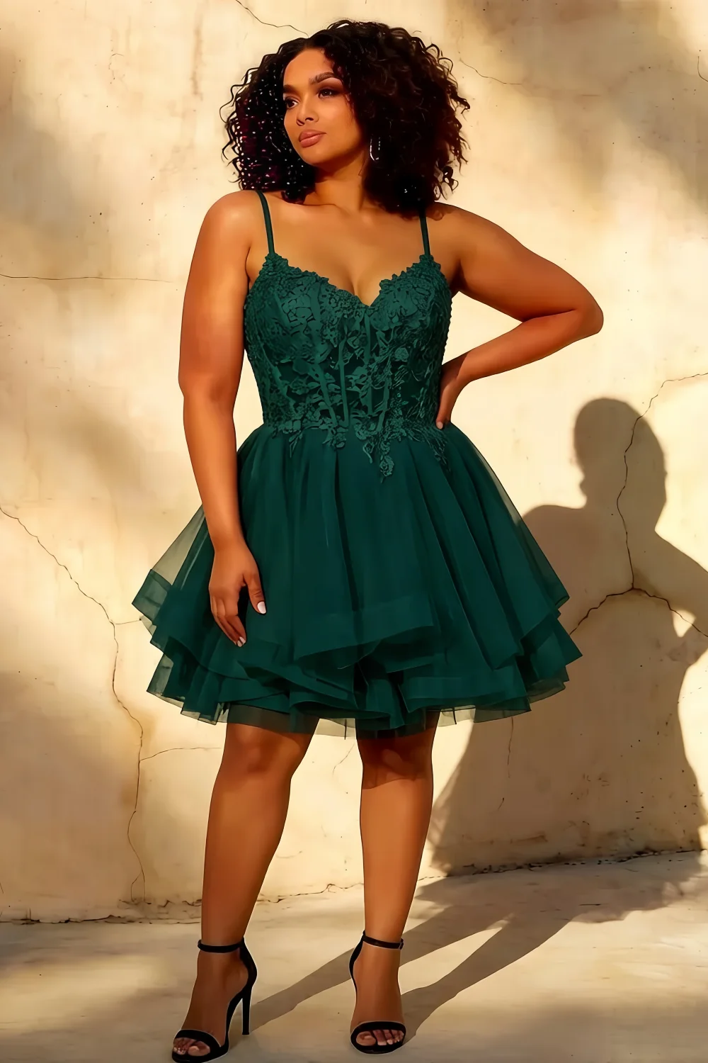 Gail Emerald Green Rhinestone Mini Dress | Lace & Tulle Party Gown