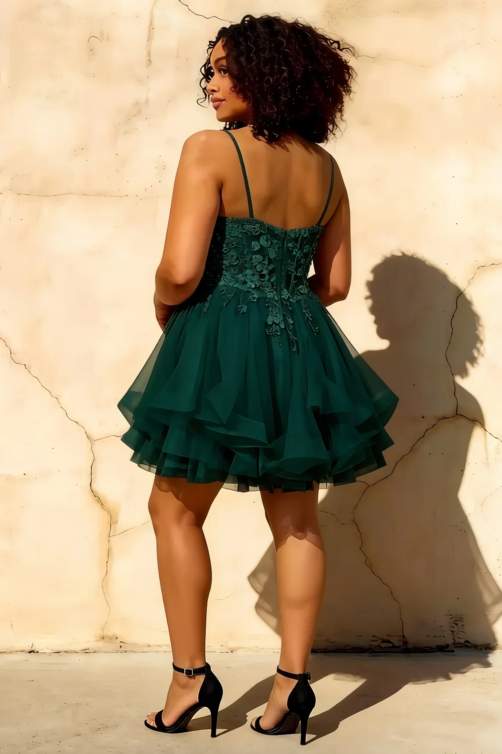 Gail Emerald Green Rhinestone Mini Dress | Lace & Tulle Party Gown