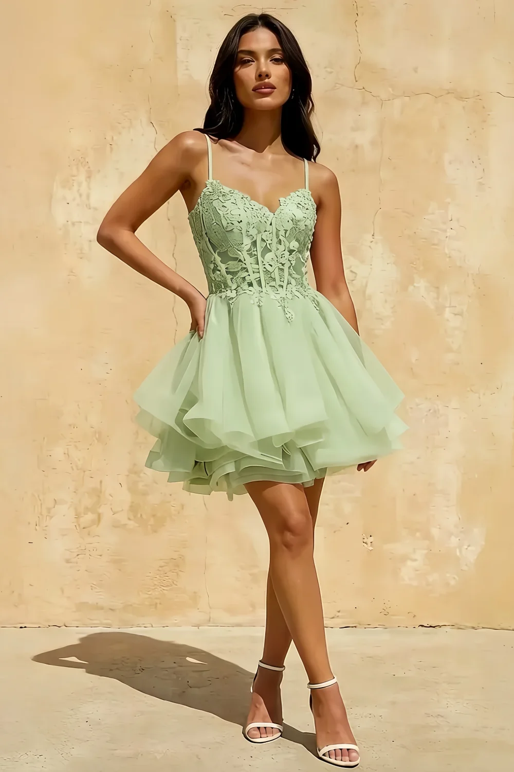 Gail Mint Prada Rhinestone Embroidered Mesh Mini Dress Main image