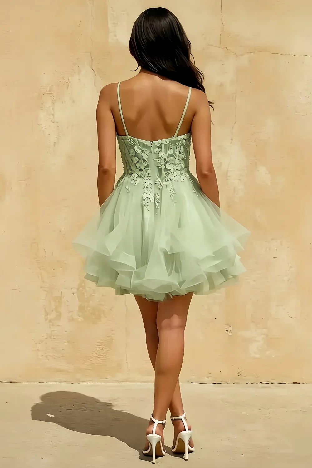 Gail Mint Prada Rhinestone Embroidered Mesh Mini Dress
