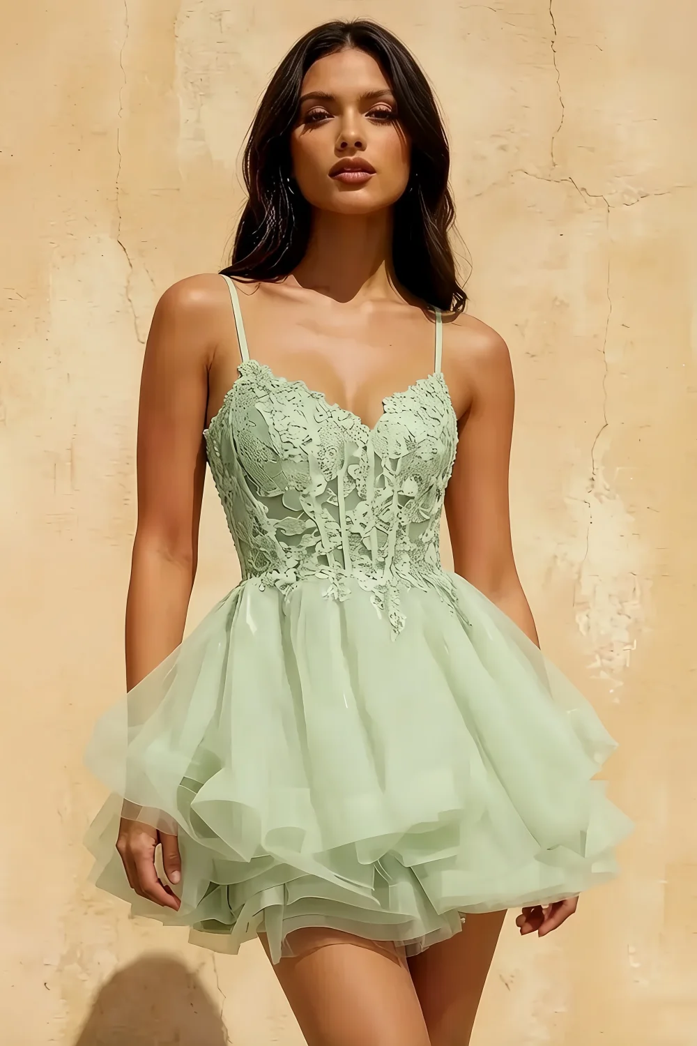Gail Mint Prada Rhinestone Embroidered Mesh Mini Dress