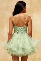 Gail Mint Prada Rhinestone Embroidered Mesh Mini Dress