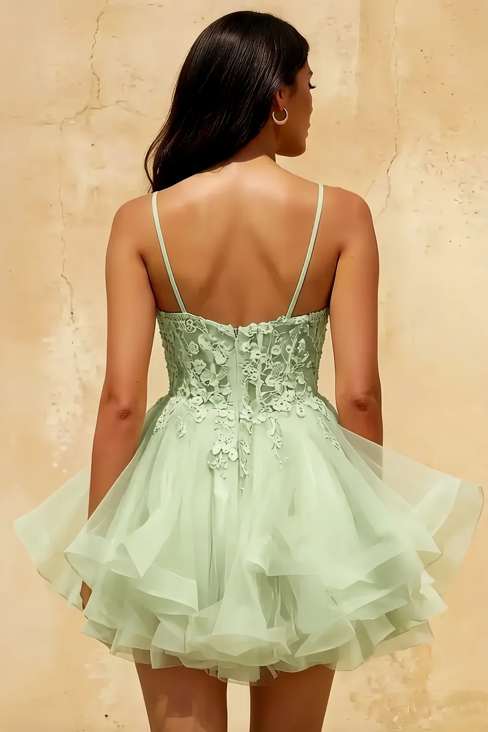 Gail Mint Prada Rhinestone Embroidered Mesh Mini Dress