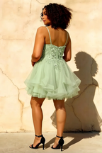 Gail Mint Prada Rhinestone Embroidered Mesh Mini Dress