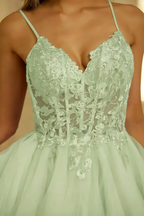 Gail Mint Prada Rhinestone Embroidered Mesh Mini Dress