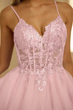 Gail Pink Rhinestone Mini Dress | Lace Tulle Prom Gown