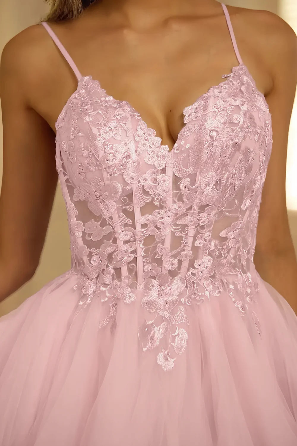 Gail Pink Rhinestone Mini Dress | Lace Tulle Prom Gown
