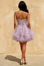 Gail Dolly Rhinestone Mini Dress in Lavender Purple