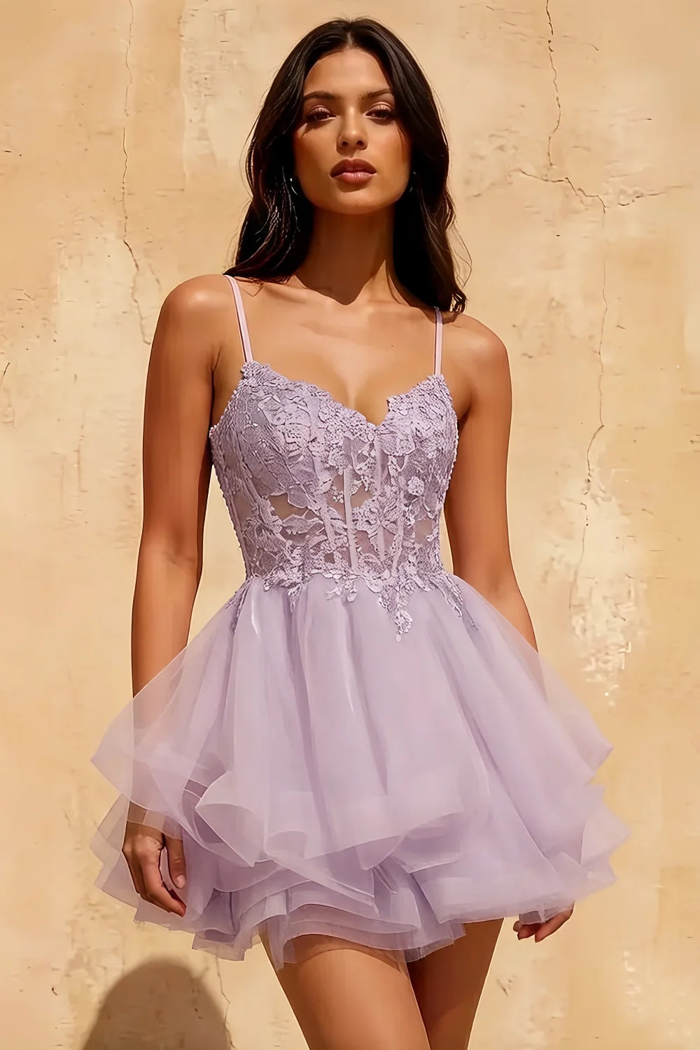 Gail Dolly Rhinestone Mini Dress in Lavender Purple