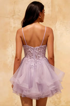 Gail Dolly Rhinestone Mini Dress in Lavender Purple