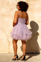 Gail Dolly Rhinestone Mini Dress in Lavender Purple