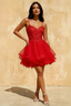 Gail Red Rhinestone Mini Dress | Lace Tulle Homecoming Gown