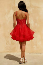 Gail Red Rhinestone Mini Dress | Lace Tulle Homecoming Gown
