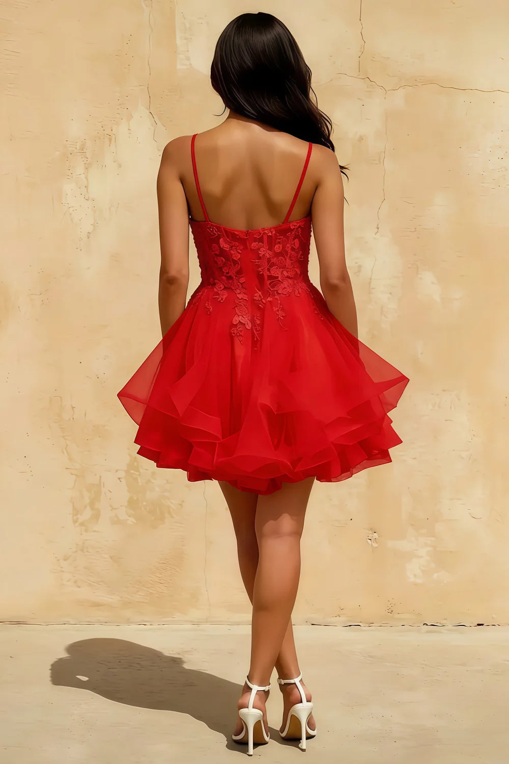 Gail Red Rhinestone Mini Dress | Lace Tulle Homecoming Gown