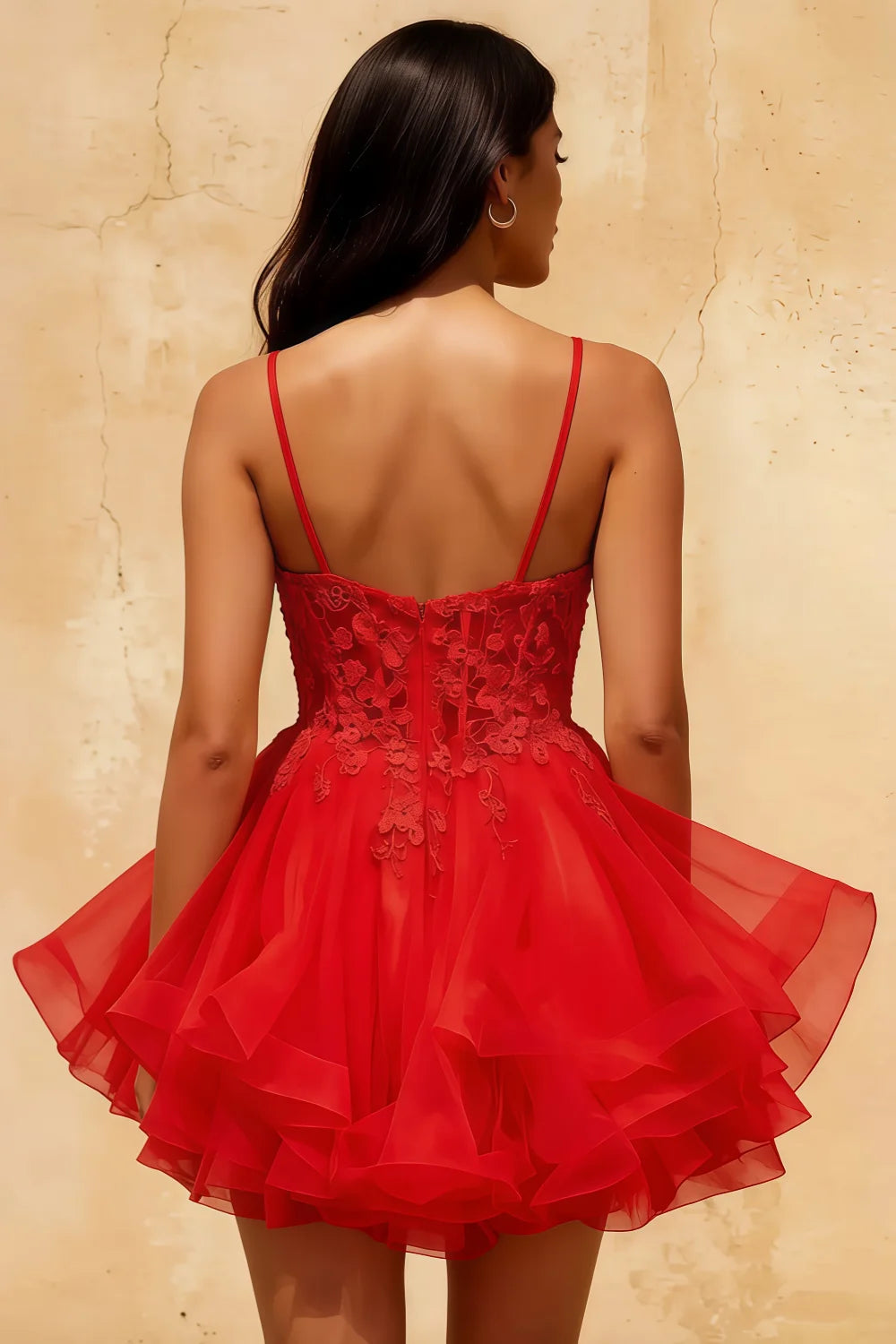 Gail Red Rhinestone Mini Dress | Lace Tulle Homecoming Gown