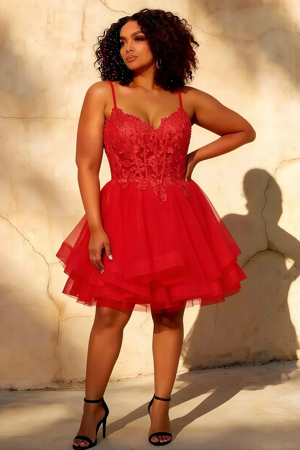 Gail Red Rhinestone Mini Dress | Lace Tulle Homecoming Gown